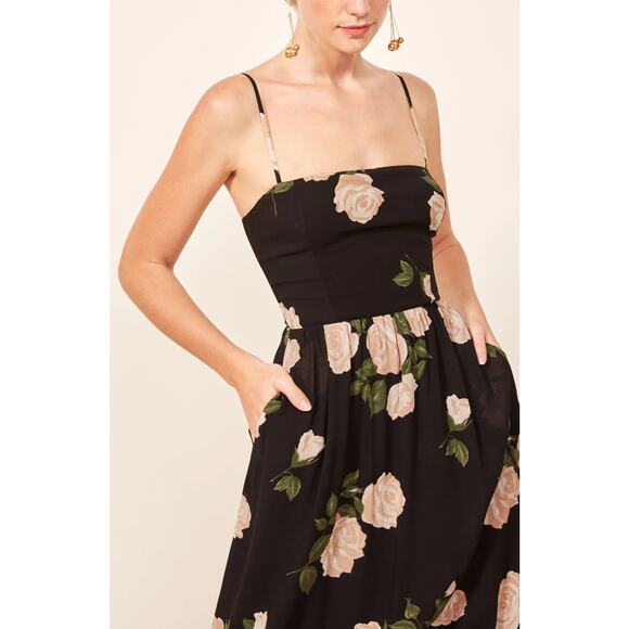 Reformation Rosehip Fit & Flare Floral Dress Lined Pockets Crepe Smocked Size 2 - Picture 4 of 11